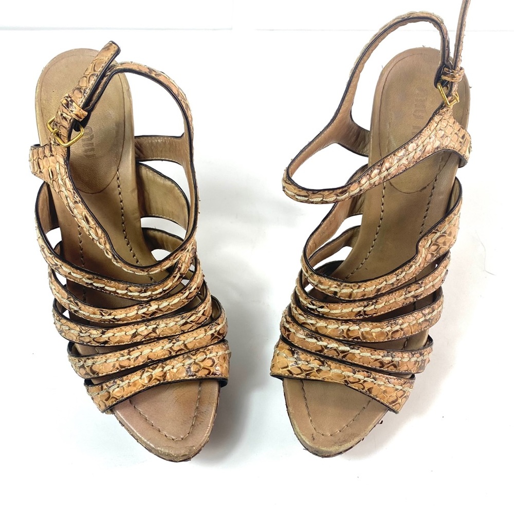 Miu Miu By Prada Blush Snakeskin Platform Sandals - image 4